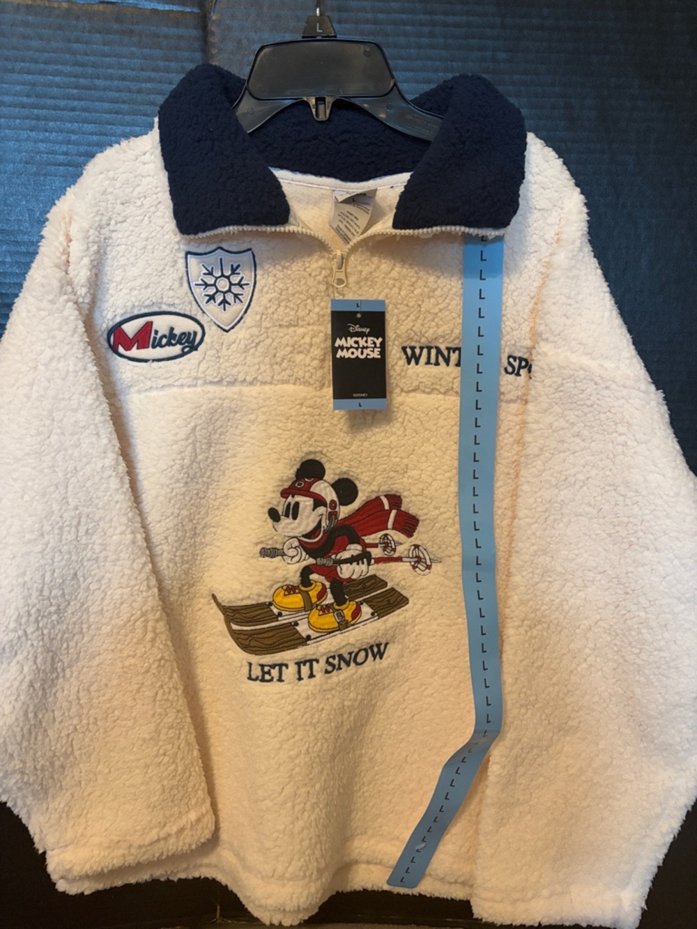 Disney Mickey Mouse Cream & Navy Sherpa Zip Pullover